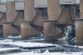 Dam cleansing water in Moscow in winter Royalty Free Stock Photo