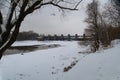 Dam cleansing water in Moscow in winter Royalty Free Stock Photo