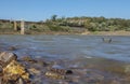 Dam of Cornalvo Reservoir from shore, Spain