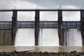 Dam with floodgate releases water