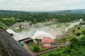 Dam with floodgate, Dam with water overflow Royalty Free Stock Photo