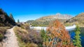 The dam of the gemelli lakes with the Beak lace in the Brembana valley orobie Alps