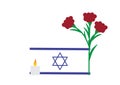 Israel Memorial banner day design, Israel flag. memorial candle and large Red Green dam hamaccabim blood of the Maccabees flower