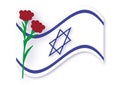 Israel Blue White wavy flag Red Green and dam hamaccabim blood of the Maccabees flower with light shadow