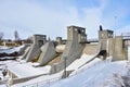 Dam of hydroelectric power plant in winter, Finland, Imatra