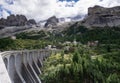 Reservoir and dam near the Marmalade in the Dolomites in Italy Royalty Free Stock Photo