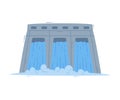 Dam Reservoir Water Dripping Down in Lake Vector Illustration