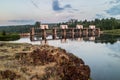 The dam on the river in the evening, the river Iset Kamensk-Ural`skiy