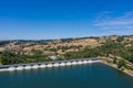 Dam and rolling fields at Panneciere-Chaumard Royalty Free Stock Photo