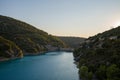 The Dam of Sainte-Croix on the lake in the middle of forests in Europe, France, Provence Alpes Cote dAzur, Var, in summer, on a Royalty Free Stock Photo