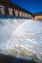 Dam spillway with rainbow