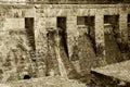 Dam wall at the lake at Amselsee in Rathen in Saxon Switzerland, color toning Royalty Free Stock Photo