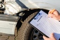 Damaged car and damage assessment by hand