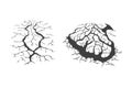 Split, crack and black hole in the wall or on the ground. Damage from natural disasters, earthquakes or drought. Catastrophe after