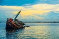 Damage ship of sunsets in thailand Royalty Free Stock Photo