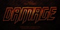 Damage text, fire orange color editable text effect on dark lines textured background