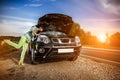 Damage to vehicle problems on the road. Royalty Free Stock Photo