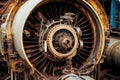 damaged airplane engine with visible internal parts