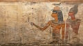 Damaged Ancient Egyptian wall painting, vintage fresco background, fiction view Royalty Free Stock Photo