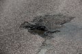 Damaged asphalt pavement road with pothole Royalty Free Stock Photo