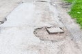 Damaged asphalt road with deep holes Royalty Free Stock Photo