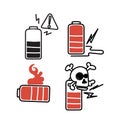 damaged battery icon doodle Royalty Free Stock Photo
