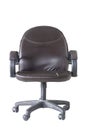 Damaged black leather office chair isolated on white background. Royalty Free Stock Photo