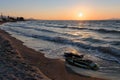 Damaged boat of refugees in Greece Royalty Free Stock Photo