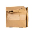 Damaged Box Isolated, Craft Paper Delivery Package, Broken Carton Packaging, Crumpled Cardboard Box Royalty Free Stock Photo