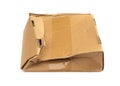 Damaged Box Isolated, Craft Paper Delivery Package, Broken Carton Packaging, Crumpled Cardboard Box Royalty Free Stock Photo