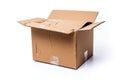 Damaged Box Isolated, Craft Paper Delivery Package, Broken Carton Packaging, Crumpled Cardboard Box Royalty Free Stock Photo