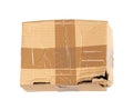 Damaged Box Isolated, Craft Paper Delivery Package, Broken Carton Packaging, Crumpled Cardboard Box Royalty Free Stock Photo