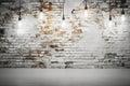 damaged brick wall with bulbs. Royalty Free Stock Photo