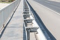 Damaged bridge, Damaged and broken security metal or iron fence on the bridge construction from car crash or traffic accident