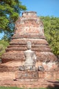 Damaged Buddha statue and ruined chedi at Wat Phra Si Sanphet, A