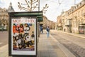 Damaged bus station after emonstration against pension reform and article 49.3 Royalty Free Stock Photo