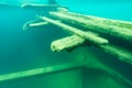 Damaged cabin trunk of the wooden schooner shipwreck the Bermuda Royalty Free Stock Photo