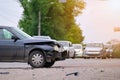 Damaged in car accident vehicle on city street crash site Royalty Free Stock Photo