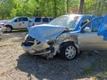 Damaged car in impound lot