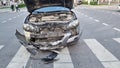 damaged car after a pedestrian crossing accident. accidents.