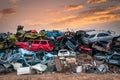 Damaged cars on the junkyard