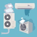 Damaged conditioner. Broken home air systems wind ventilation efficient vector Royalty Free Stock Photo