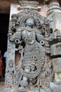 Damaged or Destroyed Sculpture of Dvarapala door or gate guardian at the entrance of Hoysaleswara Temple