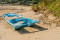 Damaged flat bottom boat filled with sand Royalty Free Stock Photo