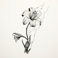 Damaged Flower: A Harsh Realism Ink Drawing With Delicate Paper Cutouts Royalty Free Stock Photo