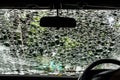 Damaged glass (car windshield) inside car Royalty Free Stock Photo