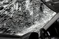 Damaged glass (car windshield) inside car Royalty Free Stock Photo