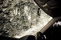 Damaged glass (car windshield) inside car Royalty Free Stock Photo