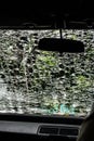Damaged glass (car windshield) inside car Royalty Free Stock Photo