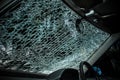Damaged glass (car windshield) inside car Royalty Free Stock Photo